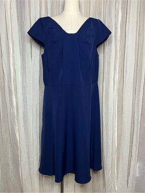 Adrianna Papell Navy Stretch Crepe Drape Neck Dress